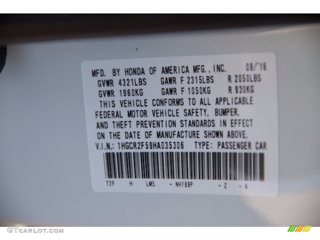 2017 Accord Color Code NH788P for White Orchid Pearl Photo #115348577