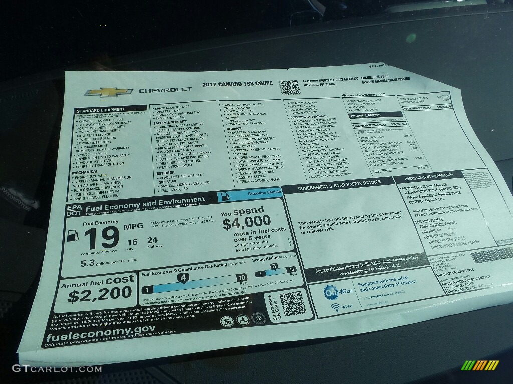 2017 Chevrolet Camaro SS Coupe Window Sticker Photo #115369201
