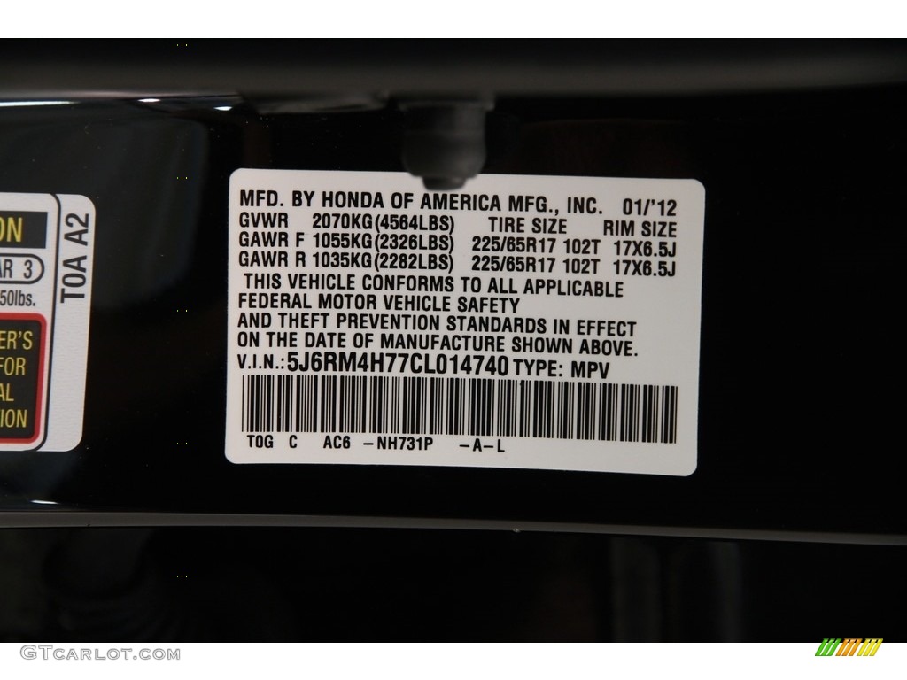 2012 CR-V EX-L 4WD - Crystal Black Pearl / Black photo #23