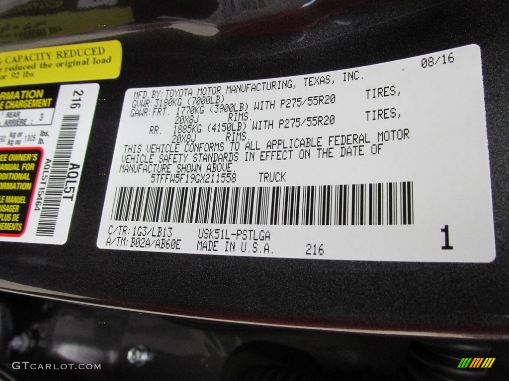 2016 Toyota Tundra Limited CrewMax Color Code Photos