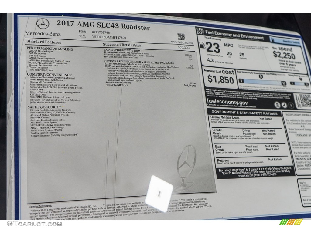 2017 Mercedes-Benz SLC 43 AMG Roadster Window Sticker Photo #115379112