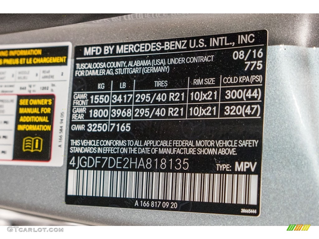 2017 GLS Color Code 775 for Iridium Silver Metallic Photo #115379295