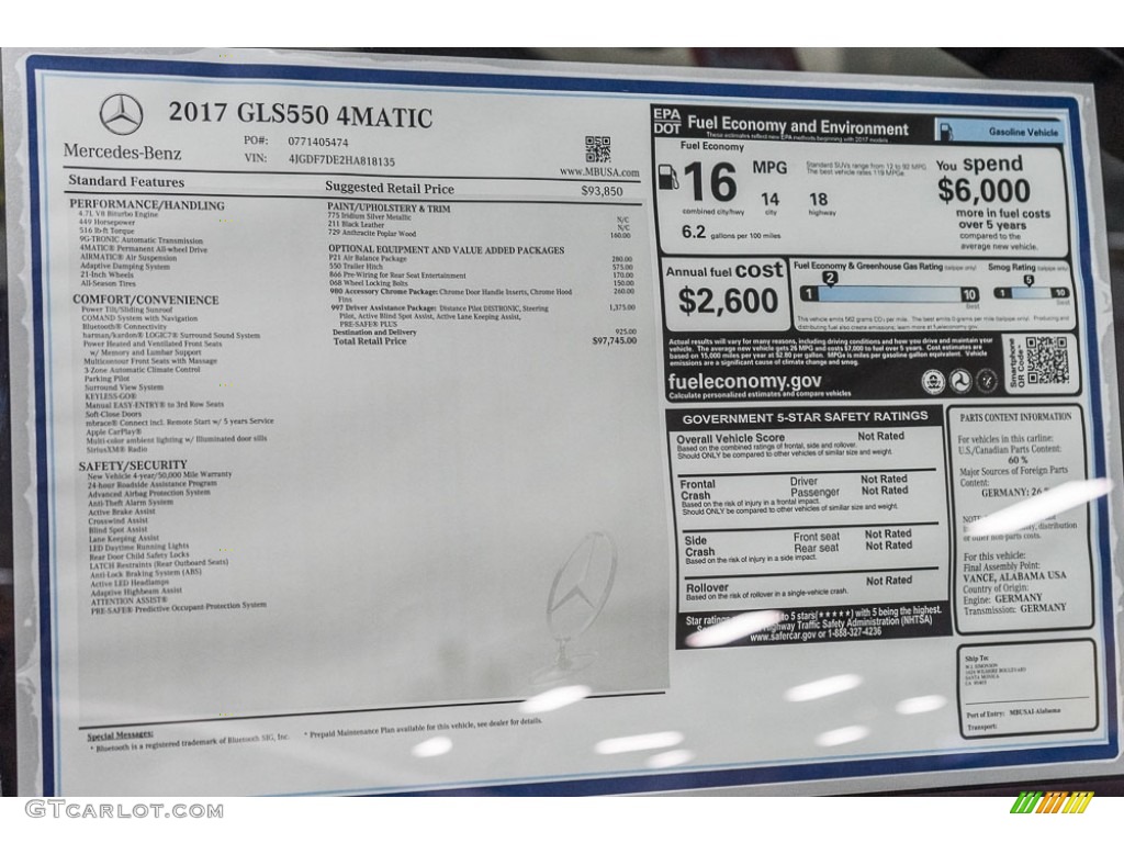 2017 Mercedes-Benz GLS 550 4Matic Window Sticker Photo #115379454