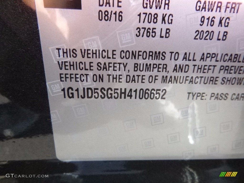 2017 Sonic LT Sedan - Nightfall Gray Metallic / Jet Black/Dark Titanium photo #15