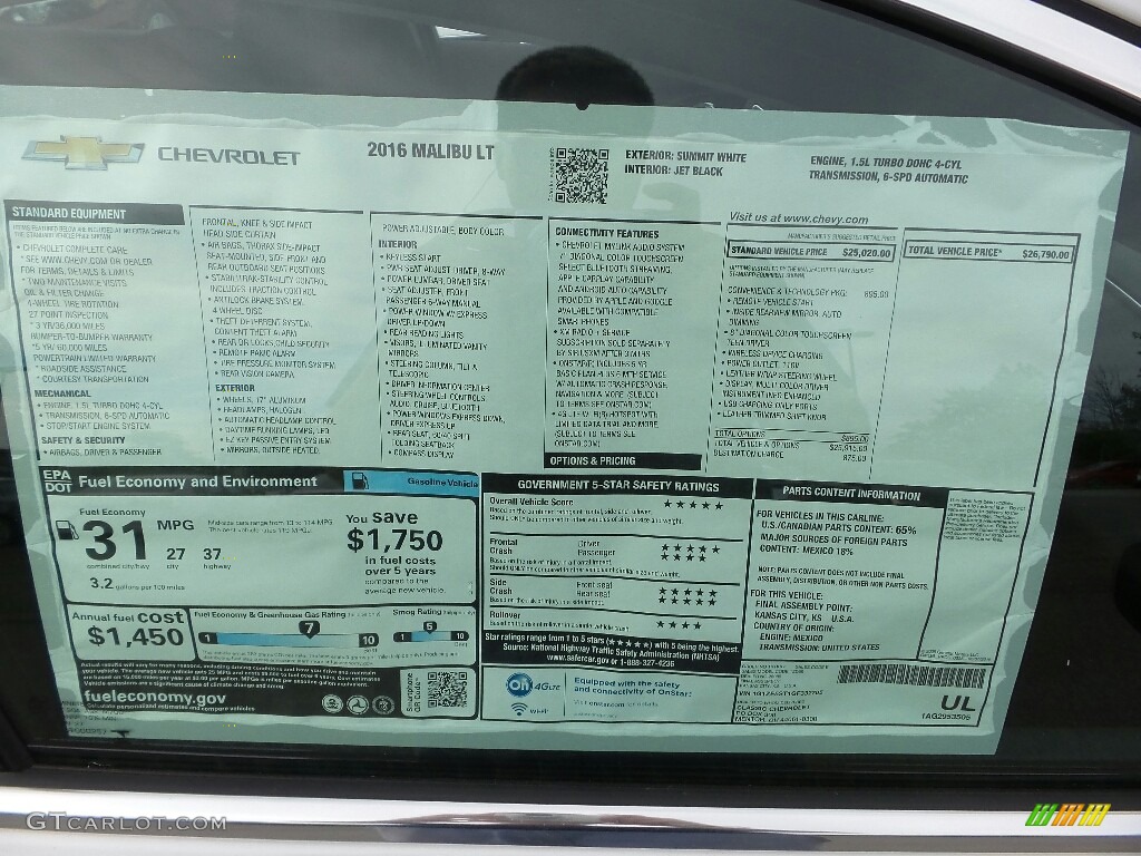 2016 Malibu LT - Summit White / Jet Black photo #4