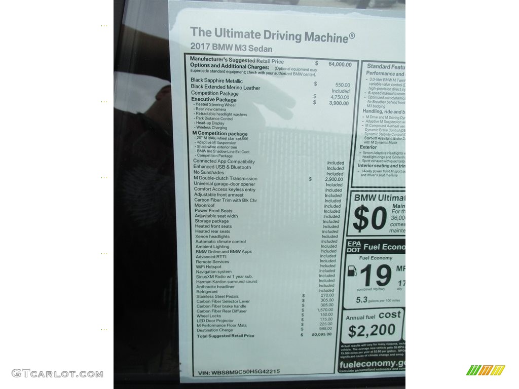 2017 BMW M3 Sedan Window Sticker Photo #115403763