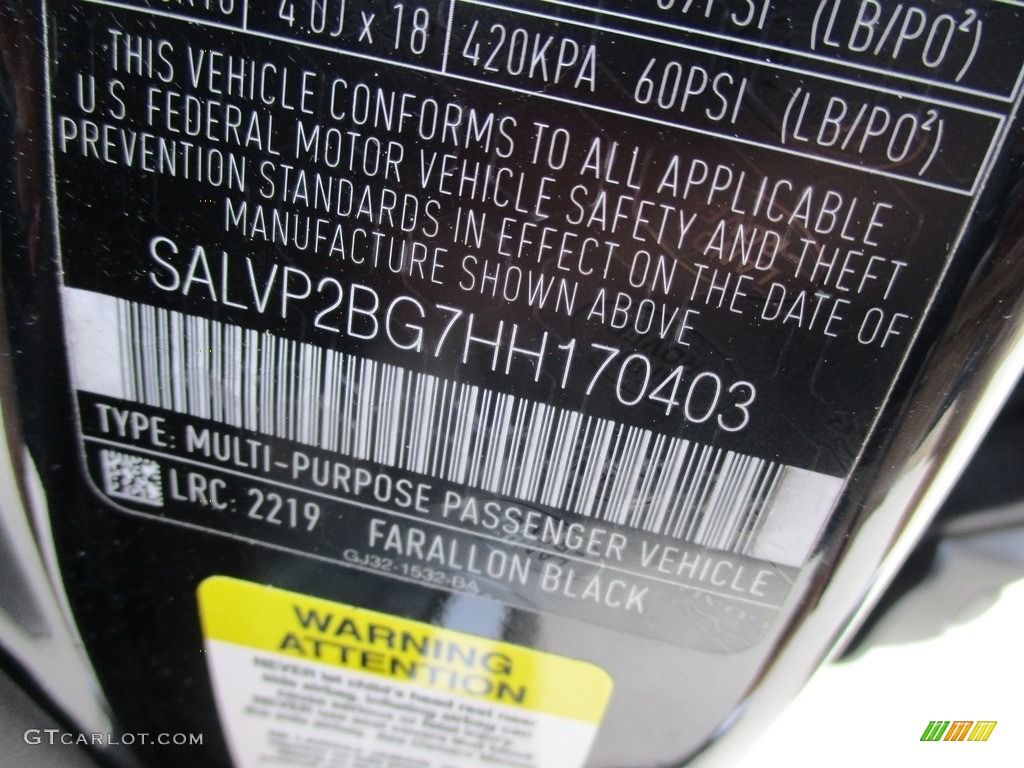 2017 Range Rover Evoque Color Code 2219 for Farallon Black Metallic Photo #115405071