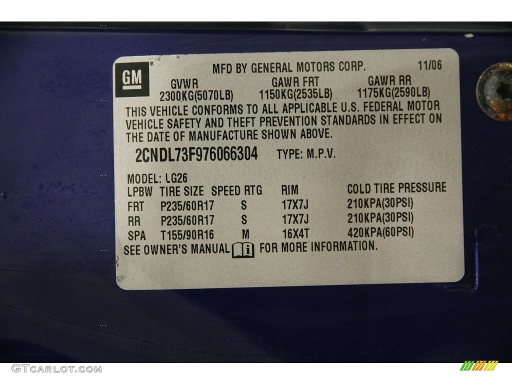 2007 Equinox LT AWD - Laser Blue Metallic / Light Gray photo #16