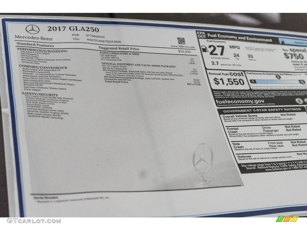 2017 Mercedes-Benz GLA 250 Window Sticker Photo #115411290
