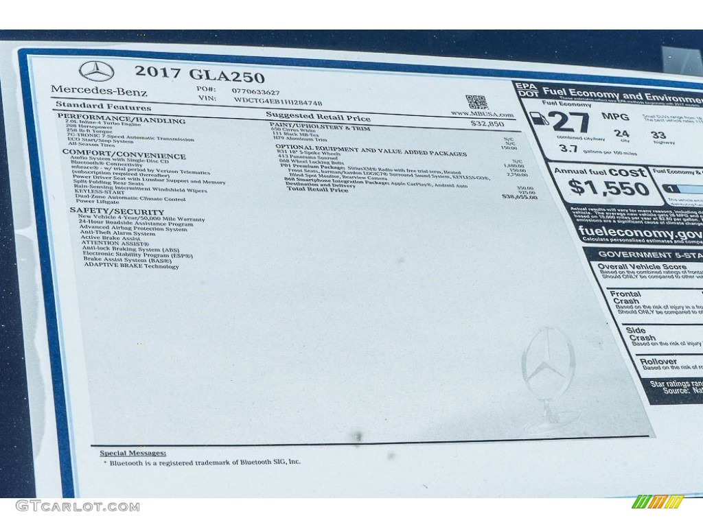 2017 Mercedes-Benz GLA 250 Window Sticker Photo #115411665