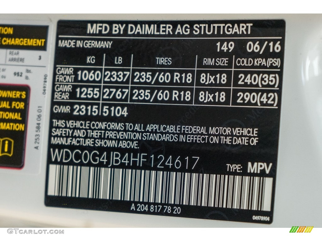 2017 GLC Color Code 149 for Polar White Photo #115412846