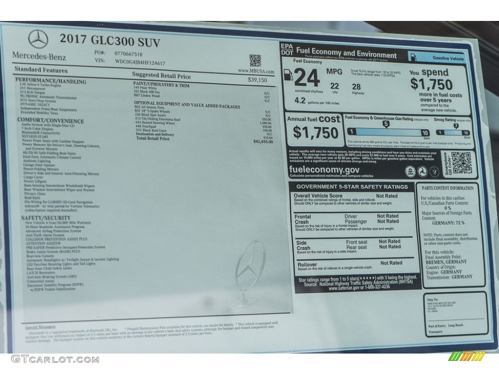 2017 Mercedes-Benz GLC 300 Window Sticker Photo #115412982