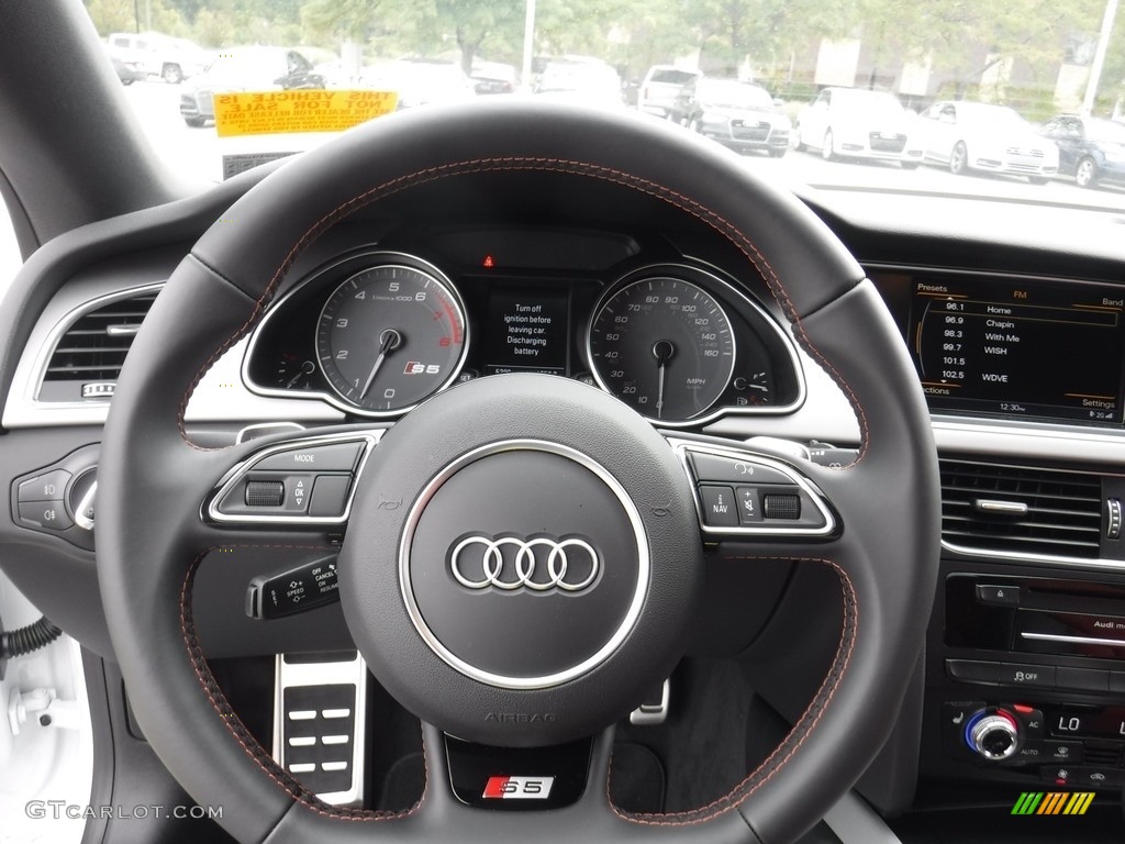 2013 Audi S5 3.0 TFSI quattro Coupe Black/Magma Red Steering Wheel Photo #115422147