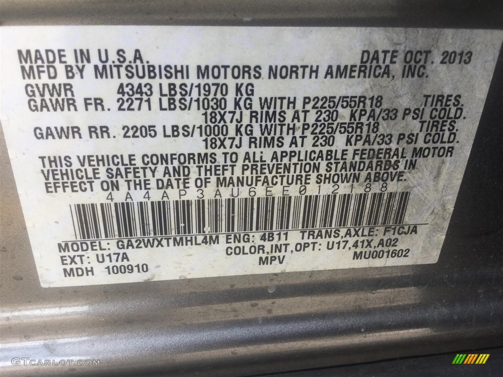 2014 Mitsubishi Outlander Sport ES Color Code Photos