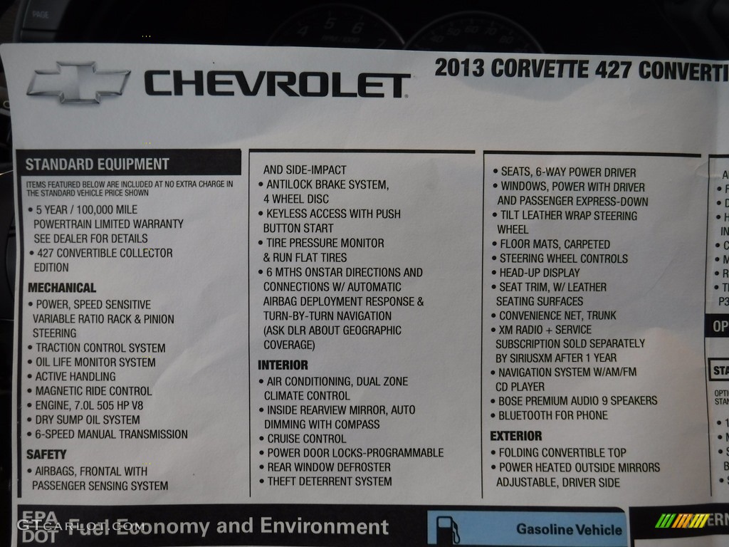2013 Chevrolet Corvette 427 Convertible Collector Edition Window Sticker Photo #115424262