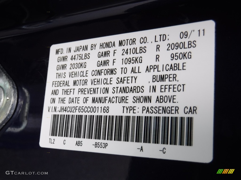 2012 Acura TSX Technology Sedan Color Code Photos