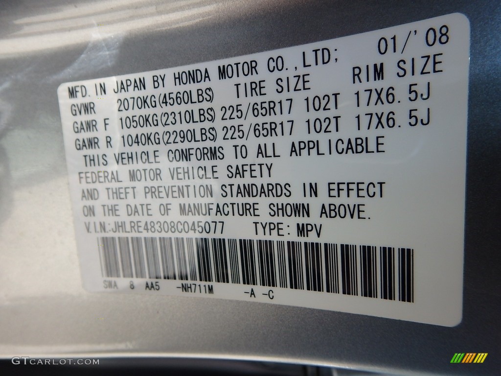 2008 CR-V LX 4WD - Whistler Silver Metallic / Black photo #24