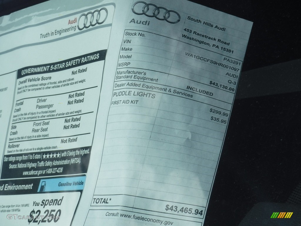 2017 Audi Q3 2.0 TFSI Prestige quattro Window Sticker Photos