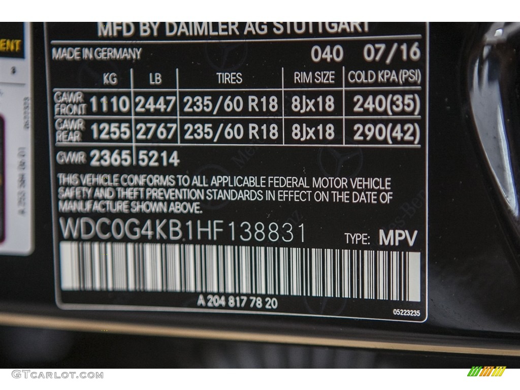 2017 GLC Color Code 040 for Black Photo #115467831