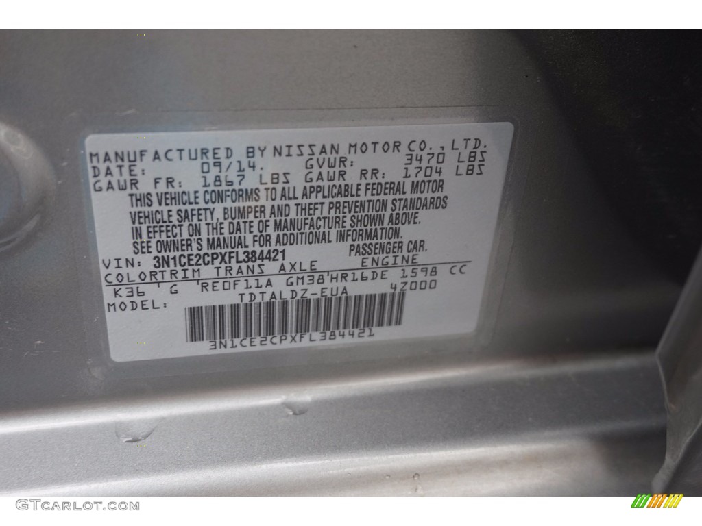 2015 Versa Note SV - Magnetic Gray / Charcoal photo #25