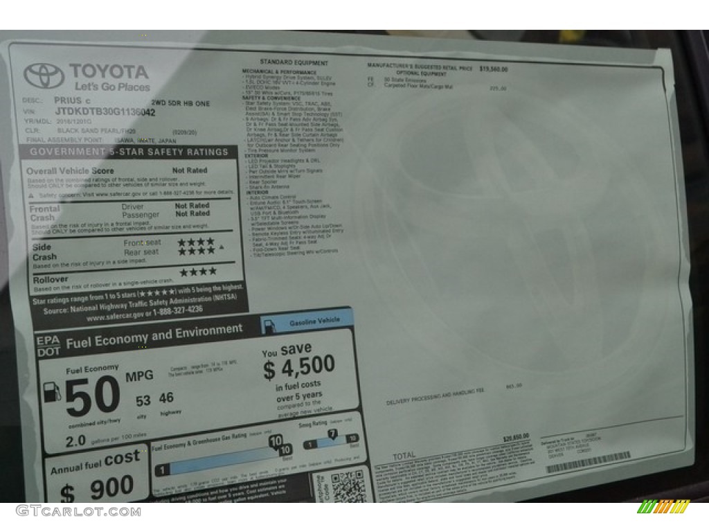 2016 Prius c One - Black Sand Pearl / Ash/Black photo #10