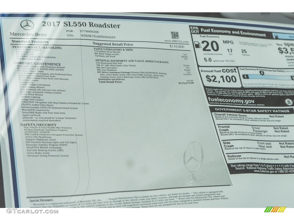 2017 Mercedes-Benz SL 550 Roadster Window Sticker Photo #115494409