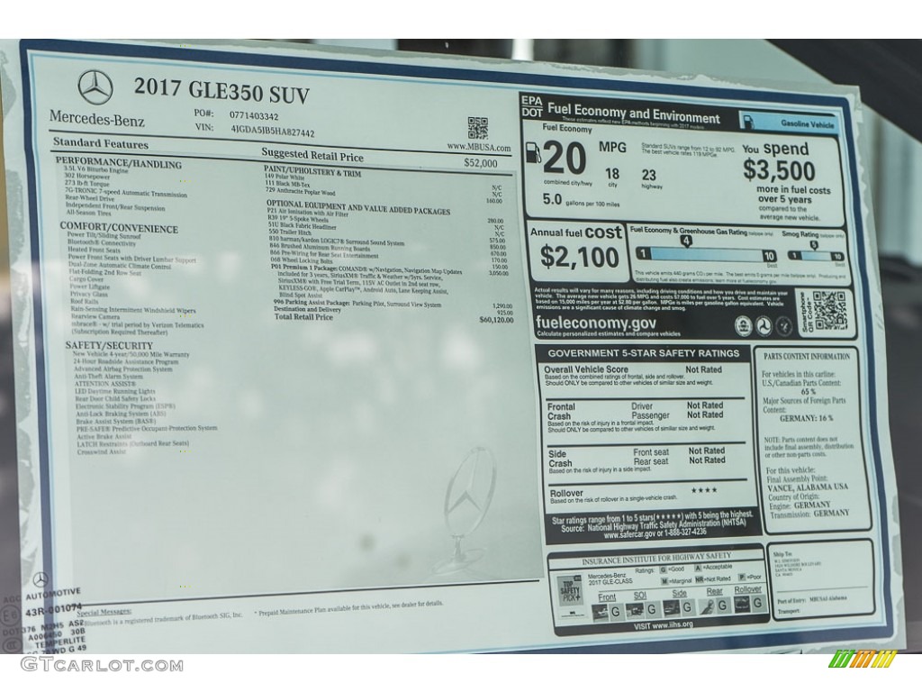 2017 Mercedes-Benz GLE 350 Window Sticker Photo #115494874