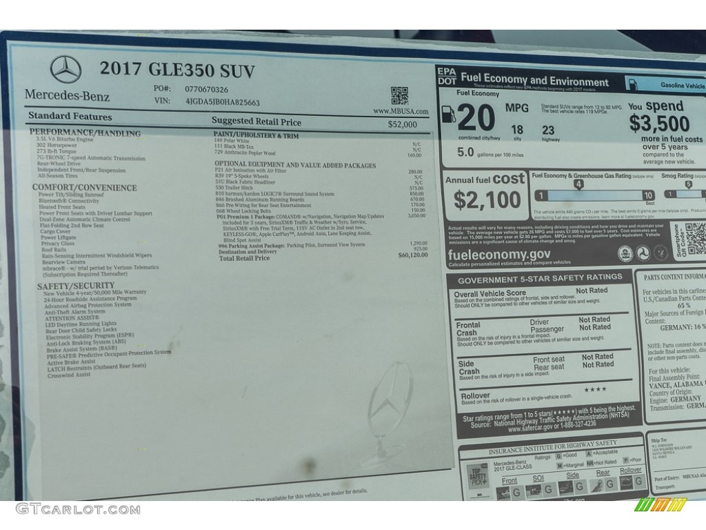 2017 Mercedes-Benz GLE 350 Window Sticker Photo #115495105