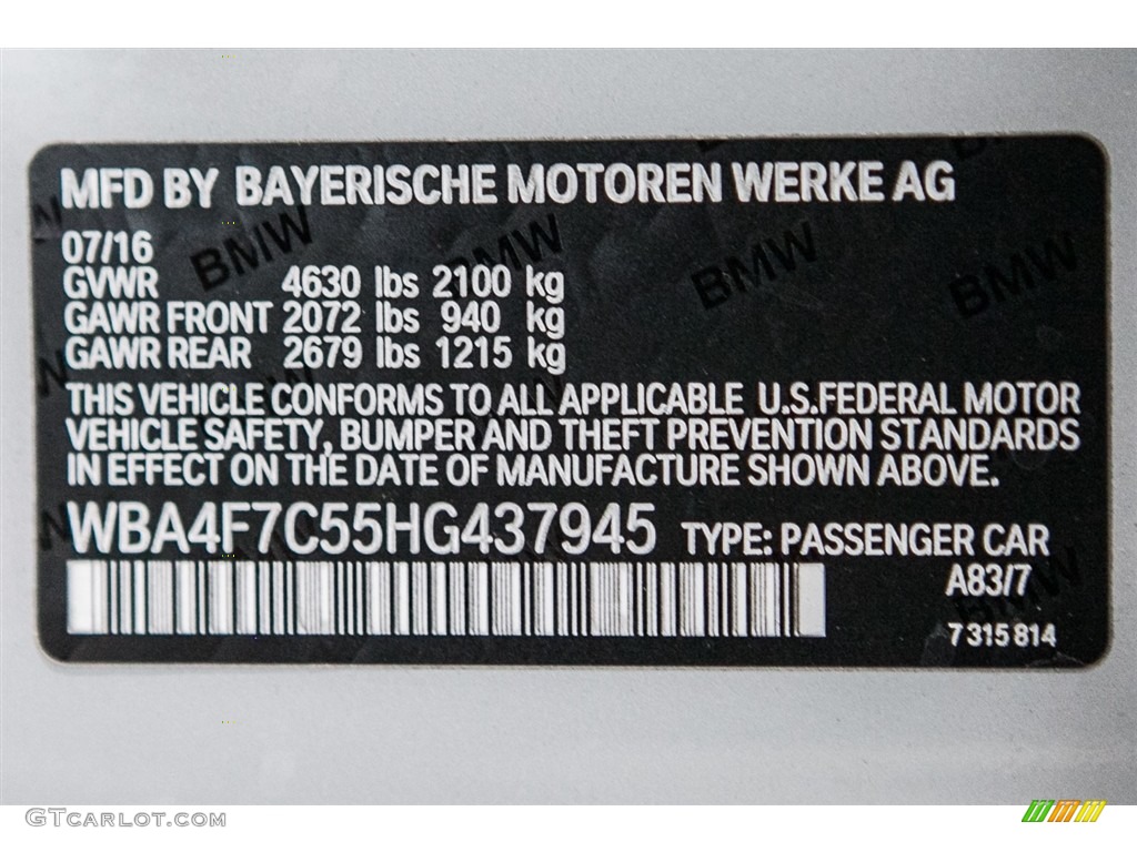 2017 4 Series Color Code A83 for Glacier Silver Metallic Photo #115495333