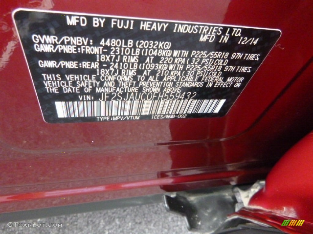 2015 Forester 2.5i Touring - Venetian Red Pearl / Gray photo #17
