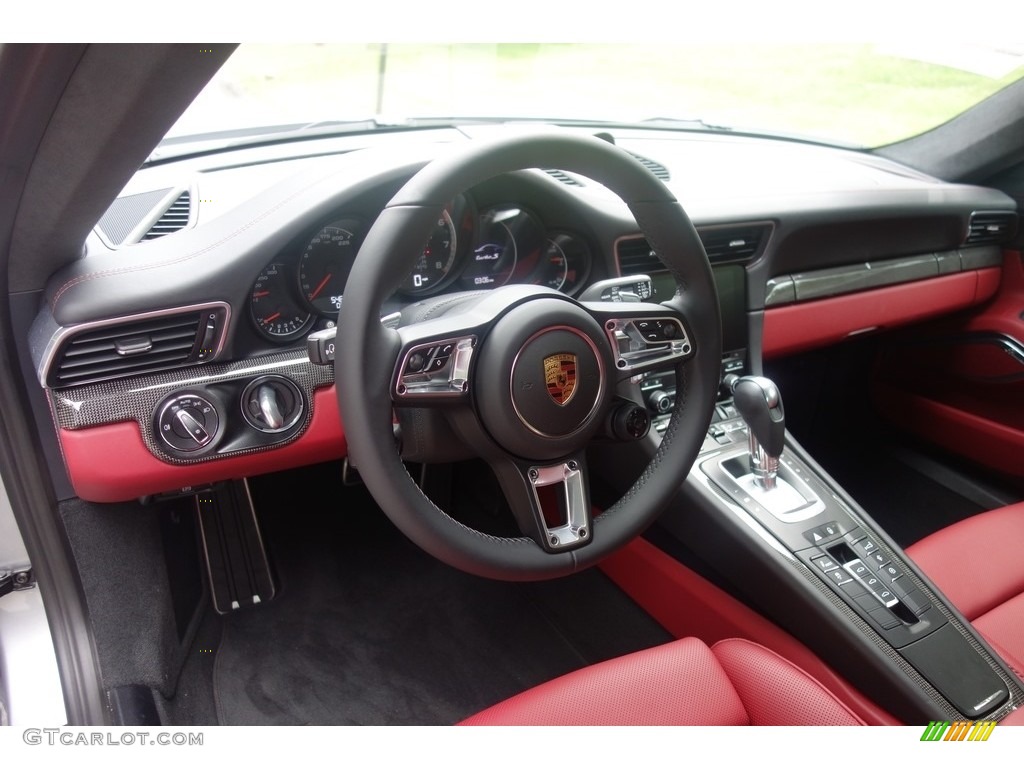 2017 Porsche 911 Turbo S Coupe Black/Bordeaux Red Steering Wheel Photo #115531339