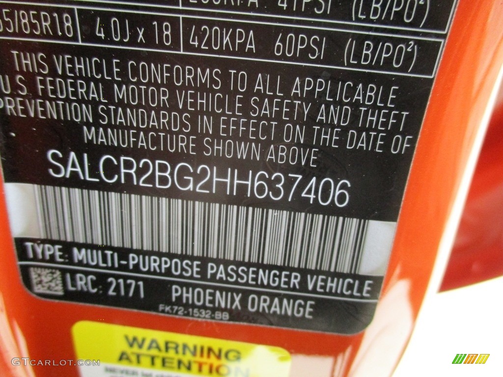 2017 Discovery Sport Color Code 2171 for Phoenix Orange Photo #115539539