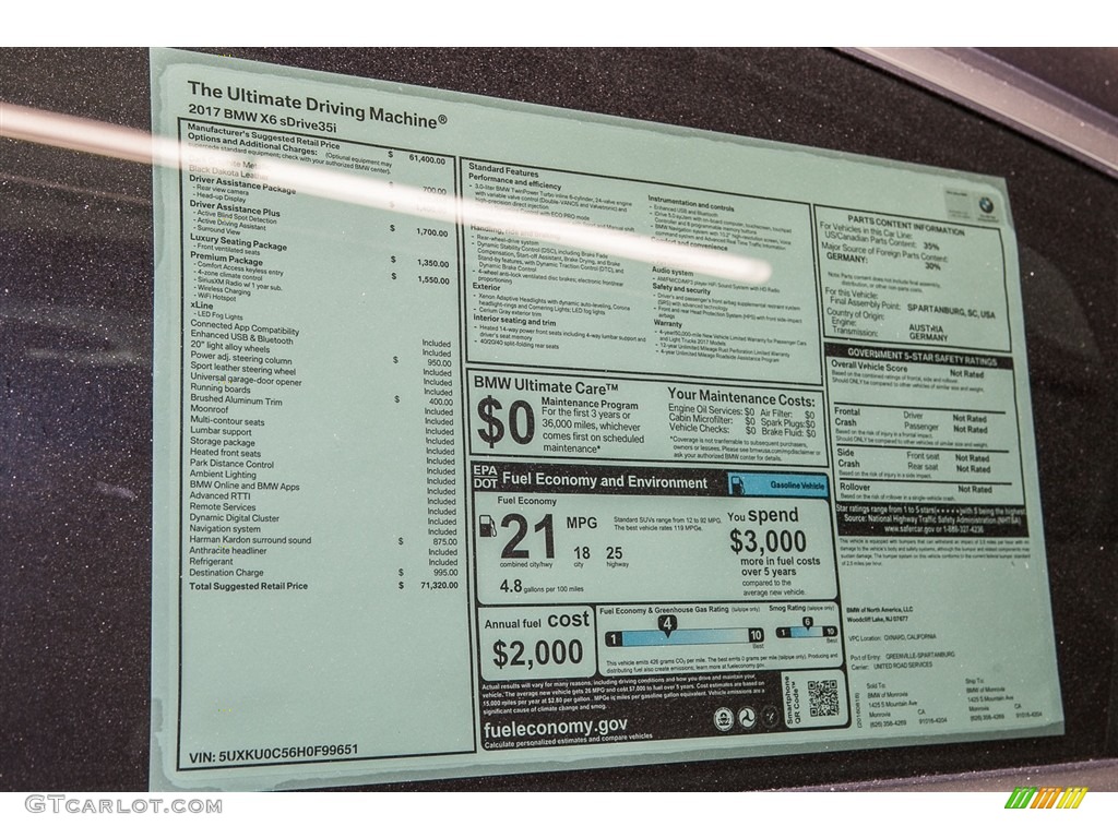 2017 BMW X6 sDrive35i Window Sticker Photo #115547978
