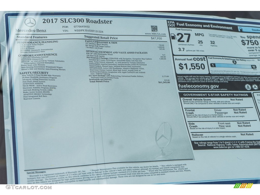 2017 Mercedes-Benz SLC 300 Roadster Window Sticker Photo #115551452