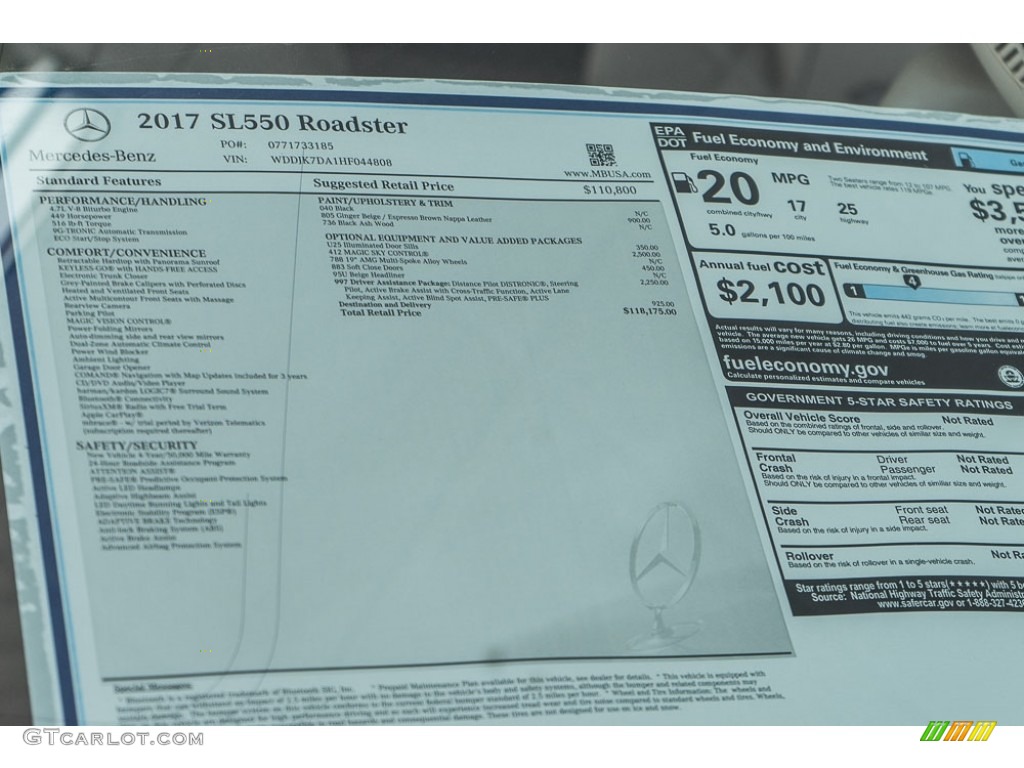 2017 Mercedes-Benz SL 550 Roadster Window Sticker Photo #115552046