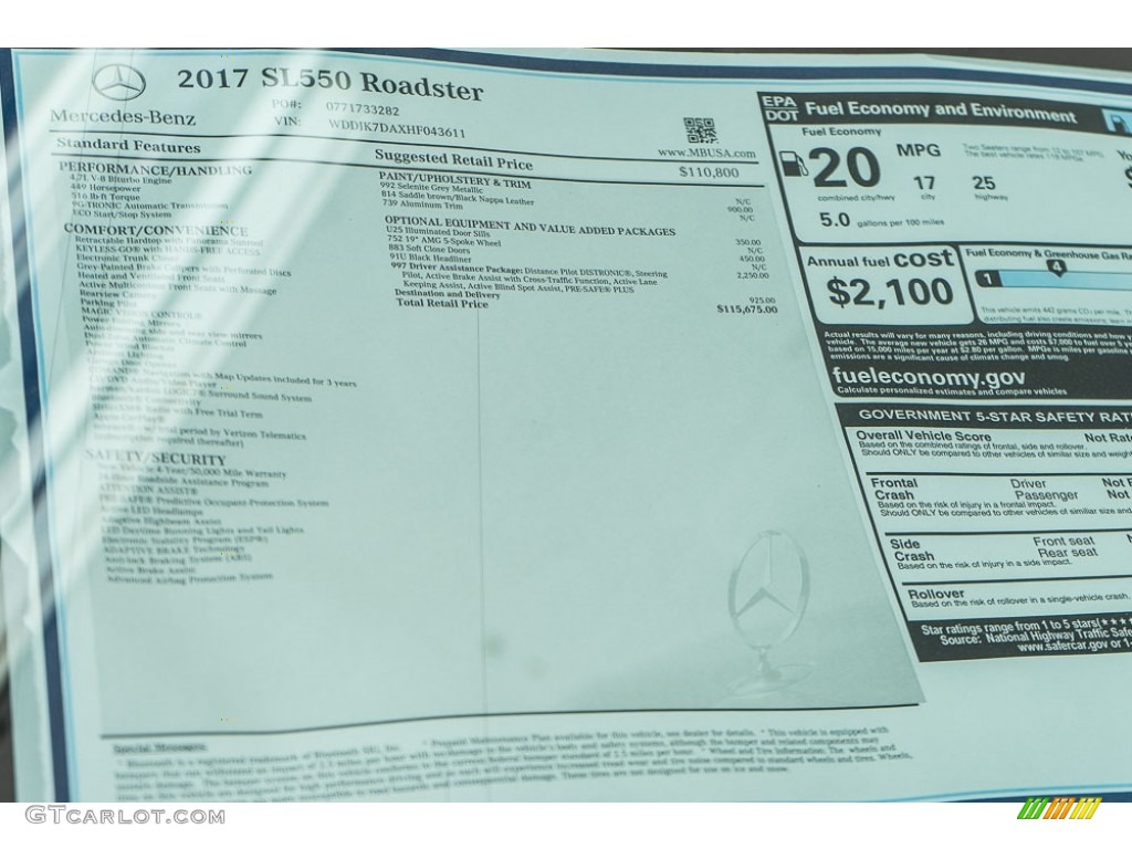 2017 Mercedes-Benz SL 550 Roadster Window Sticker Photo #115552350