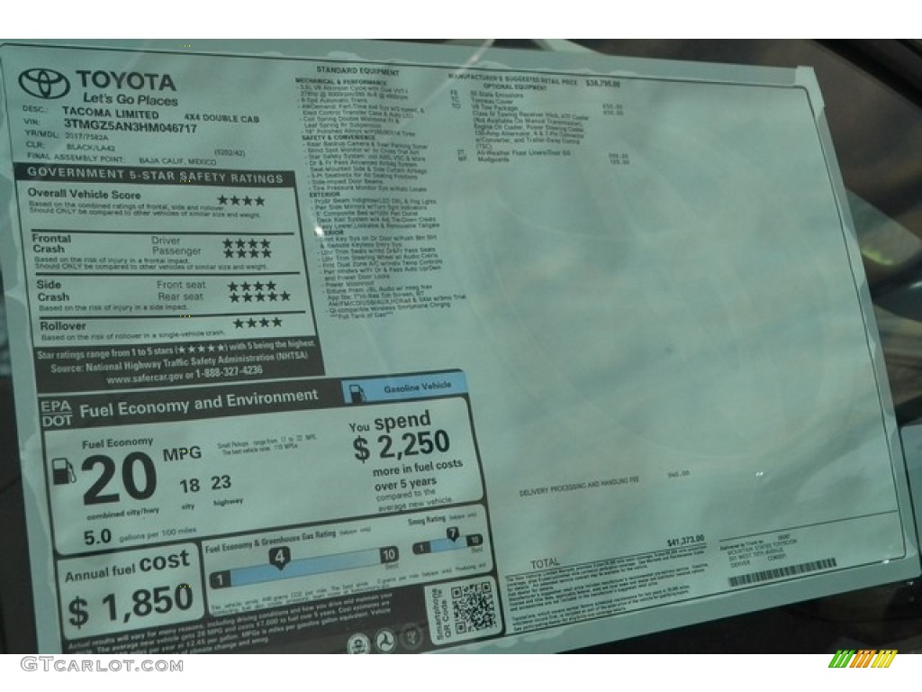 2017 Toyota Tacoma Limited Double Cab 4x4 Window Sticker Photo #115580837