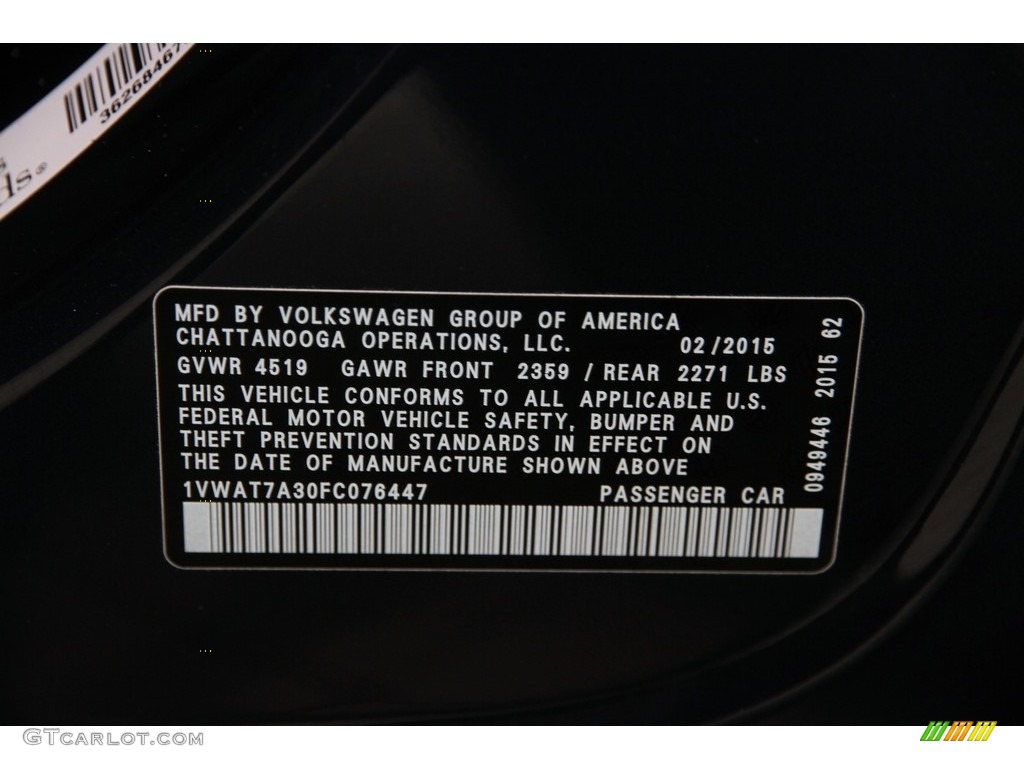 2015 Passat Wolfsburg Edition Sedan - Night Blue Metallic / Titan Black photo #17