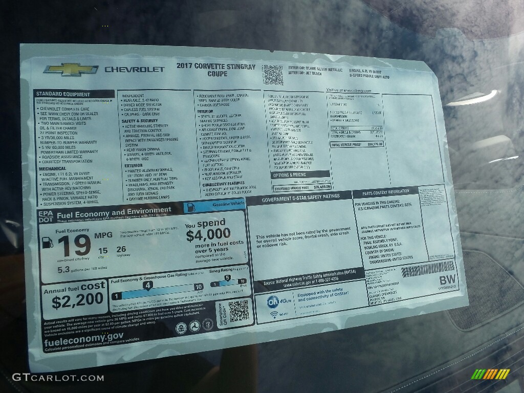 2017 Chevrolet Corvette Stingray Coupe Window Sticker Photo #115594222