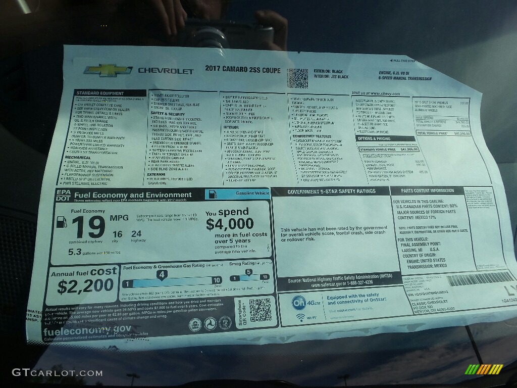 2017 Chevrolet Camaro SS Coupe Window Sticker Photo #115594870