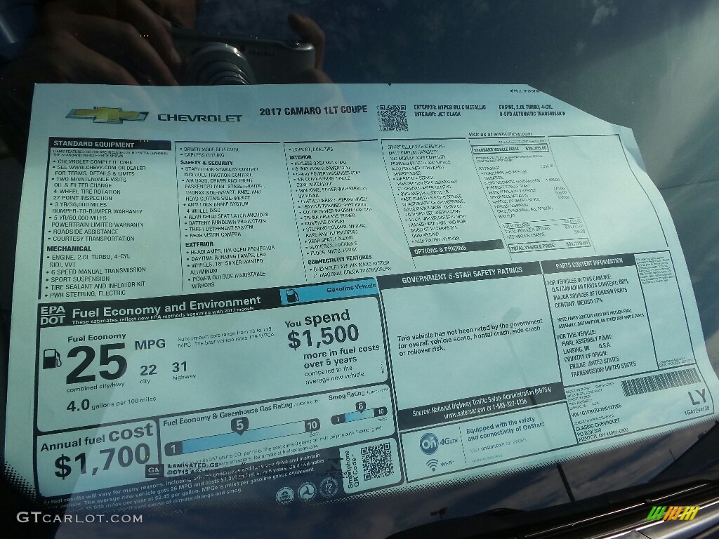 2017 Chevrolet Camaro LT Coupe Window Sticker Photo #115595089