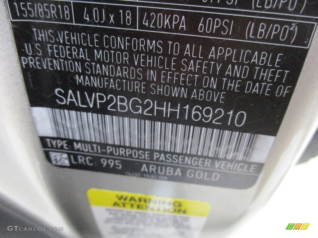2017 Range Rover Evoque Color Code 995 for Aruba Metallic Photo #115595659