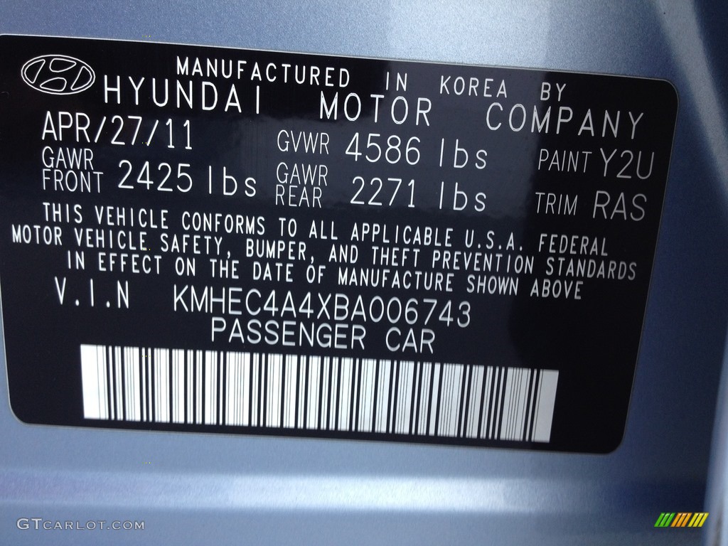 2011 Sonata Hybrid - Blue Sky Metallic / Gray photo #52