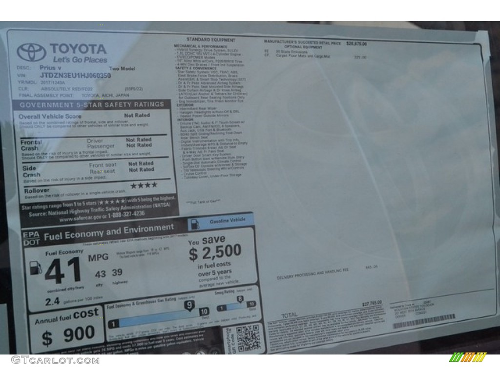 2017 Toyota Prius v Two Window Sticker Photos