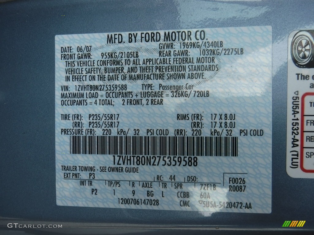 2007 Mustang V6 Deluxe Coupe - Windveil Blue Metallic / Light Graphite photo #19