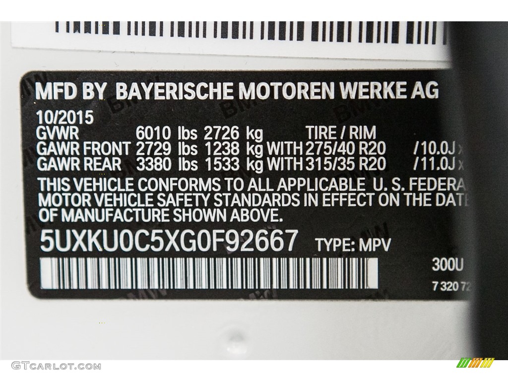 2016 BMW X6 sDrive35i Color Code Photos