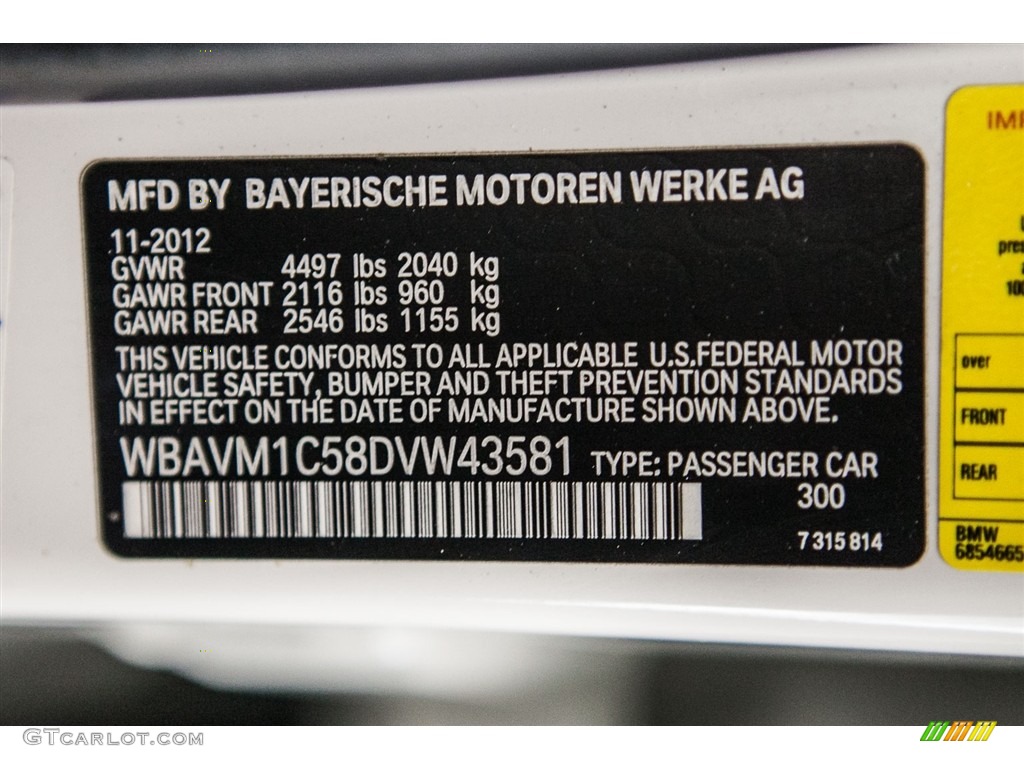 2013 BMW X1 sDrive 28i Color Code Photos