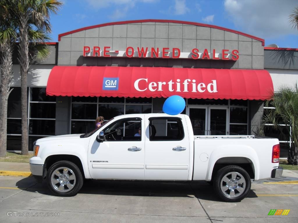 2008 Sierra 1500 SLE Crew Cab - Summit White / Dark Titanium photo #1