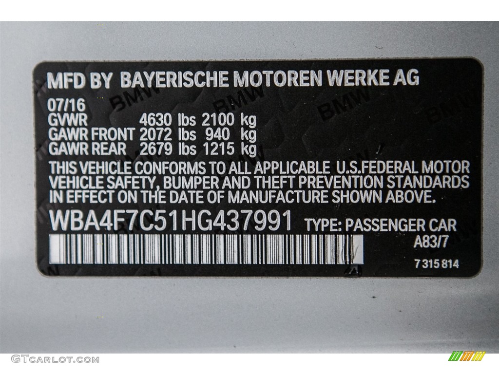 2017 4 Series Color Code A83 for Glacier Silver Metallic Photo #115632956