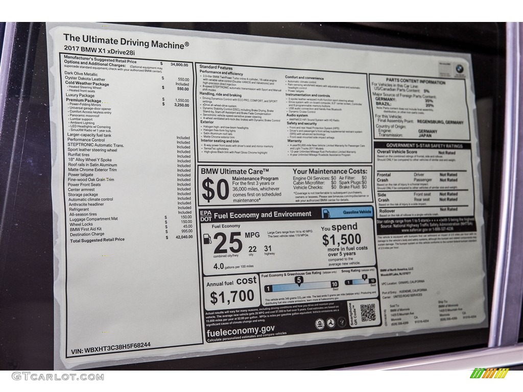 2017 BMW X1 xDrive28i Window Sticker Photo #115634853